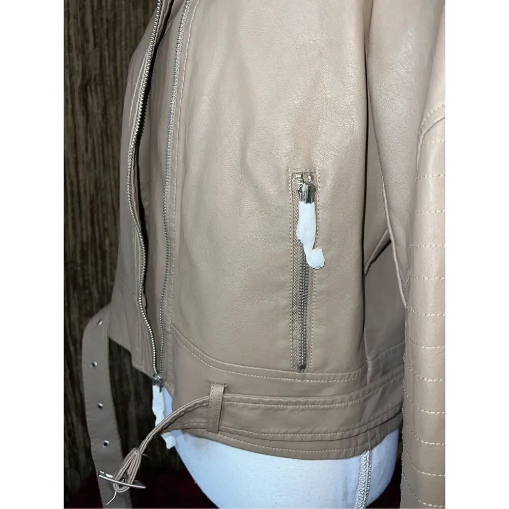 NEW Women’s Faux Leather Tan Moto Jacket XL - Picture 6 of 8